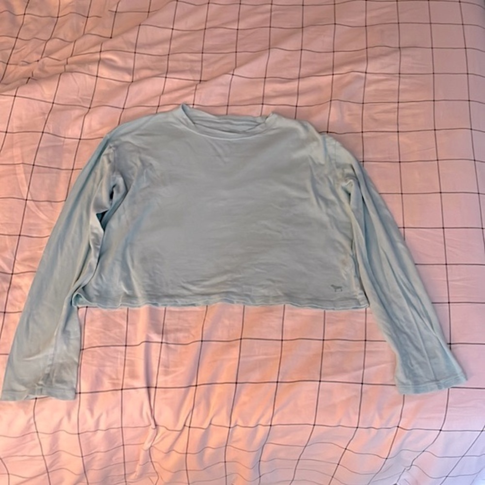 SOLD - NWOT Victoria’s Secret PINK Blue Long Sleeve Crop Top Size XS